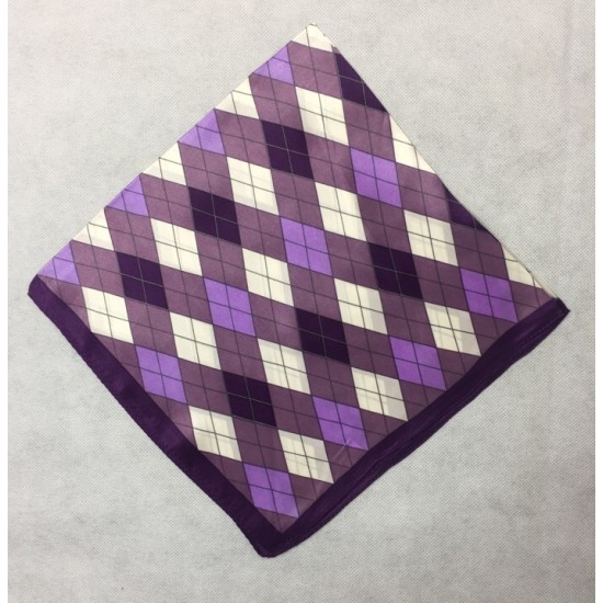  19 Momme Purple mulberry silk scarf with grid element